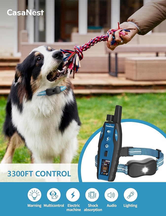 Dog Shock Collar with Remote Control - 3300Ft Dog Training Collar for Dogs 60-100lbs Waterproof, Adjustable E Collar Beep Shock Vibration Modes with Flash Light for Small Medium Large Dogs