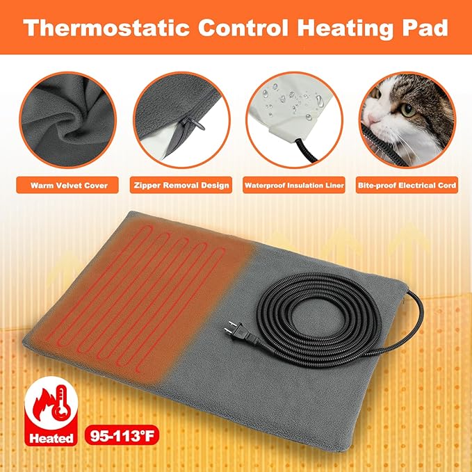 Large Heated Cat House for Outdoor Cats in Winter, Weatherproof Feral Cat Shelter with 2 Pads, Collaspable Insulated Cat Kennel Outside Stray Cat Hut for Wild Small Animal Rabbit