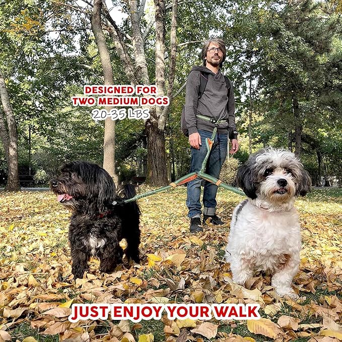 Pet Dreamland Exquisite Double Dog Leash Coupler with Tangle-Free Swivel. Premium & Versatile Attachment for Walking Two Dogs. You Will Absolutely Love This Amazing Dual Dog Coupler (Khaki & Orange)