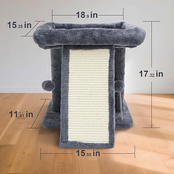 17.1-inch Small Cat Tree Tower with Scratching Post for Indoor Cats,Grey