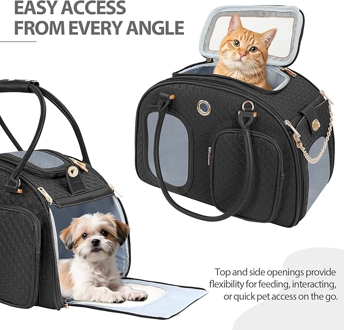 Dog Purse Carrier for Small Dogs, TSA Airline Approved Pet Tote Bag, Fashion Soft-Sided Puppy Carrier Purse with Pockets for Travel, Shopping, Daily Use (Black, 16.1inch x 8.7inch x 12inch(LxWxH))