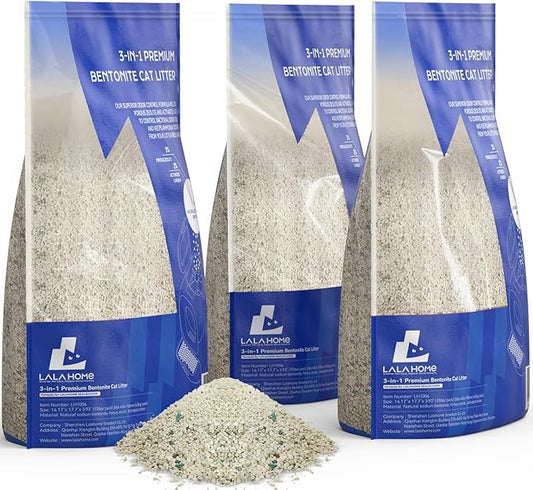 Premium Bentonite Cat Litter Sodium-Based, Clumping Cat Litter, Dust-Free, Strong Durability, Odor Control, Unscented Natural Mineral Formula Kitty Litter Bluk for RealScooper, 3 x 15 lb. Box