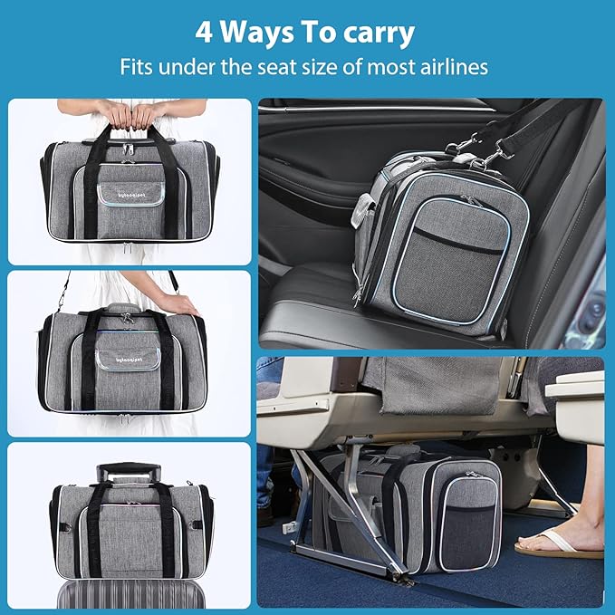 Airline Approved Cat Carrier Under Seat, 4-Way Expandable & Collapsible Soft-Sided Pet Carrier with Removable Fleece Pad - TSA Compliant for Cats, 18x11x11.5in Car & Plane Travel, Vet Visits