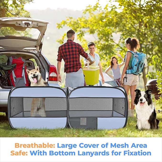 2-in-1 Pop Up Cat Playpen, Detachable into 2 Separate Pens with Additional Doors, Assembly-Free Portable Dog Crates Pet Pen Tent Kennel Kitten Puppy Enclosure Cage Indoor Outdoor Foldable Condo(M)