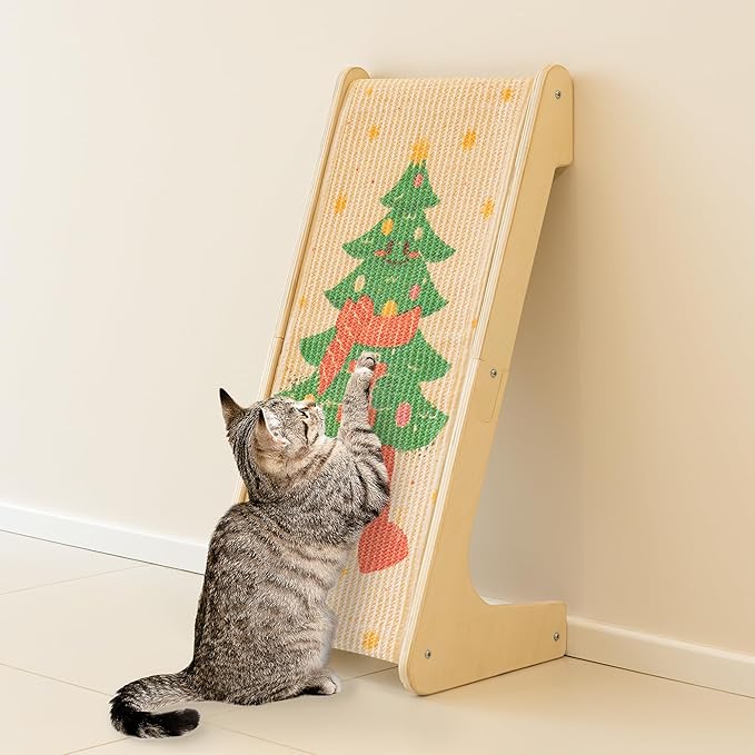 PETKARAY L Shape Cat Scratcher, Sisal Kitty Scratching Ramp, Vertical Scratch Pad for Indoor Cats, 25.2" Furniture Protector with Catnip for Christmas