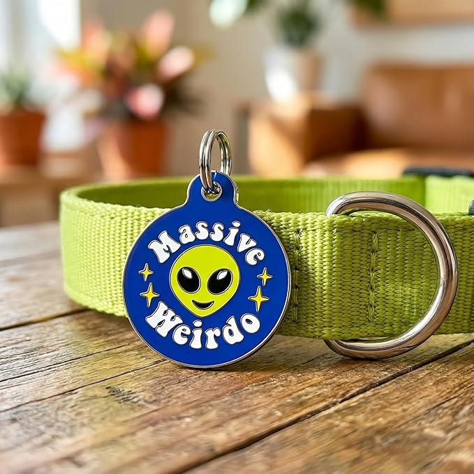 Bad Tags Personalized Dog & Cat ID Tags - Choose from 25+ Tag Designs - Free 5 Lines Custom Engraved - Unique, Cute, Funny, Sassy Pet Tag (Massive Weirdo, Small (1 inch))