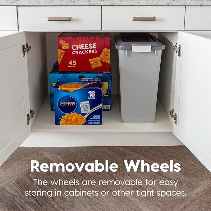 IRIS USA Dog Food Storage Container with Wheels, Airtight Lid, 2-Cup Scoop, Up to 40 Pounds Pet Food Storage, Built in Scoop Storage in Lid, Versatile Pet Food Bin, Portable, BPA Free, Gray/Dark Gray