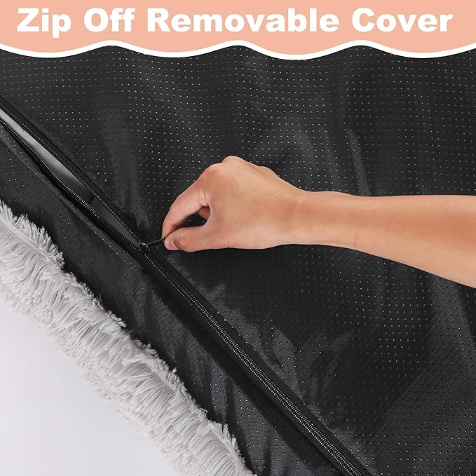 Bedfolks Waterproof Crate Bed, Plush Pad With Removable Cover, Faux Fur for XXL Dogs, Fluffy Washable Kennel Bed 47"x29", Solid Light Grey