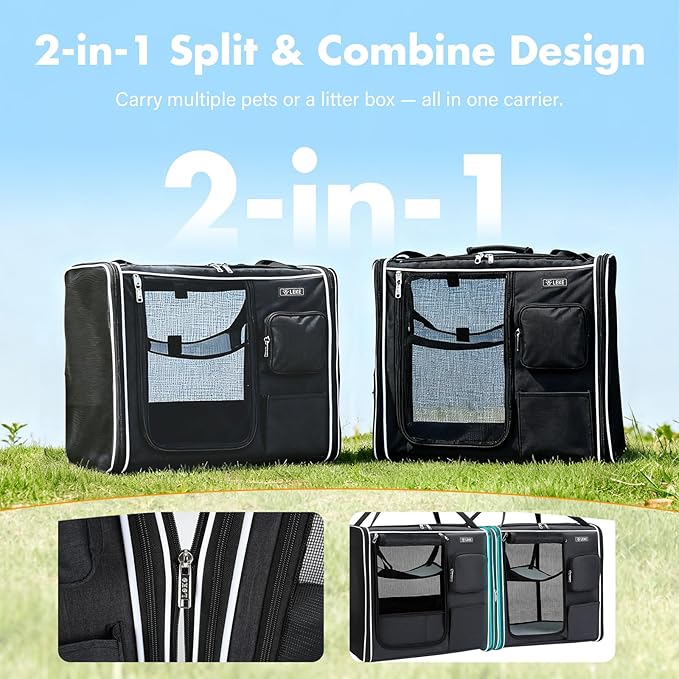 Lekereise Extra Large Cat Carrier Soft Sided, 37" x 18" x 18", Large cat Travel Carrier for 2 Cats with Zipper Locks for Moving Across The Country, Foldable for Storage, Black