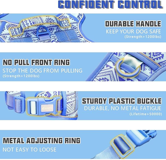 AUROTH Tactical Dog Harness for Large Dogs No Pull Adjustable Pet Harness Reflective K14 Working Training Easy Control Pet Vest Military Service Dog Harnesses