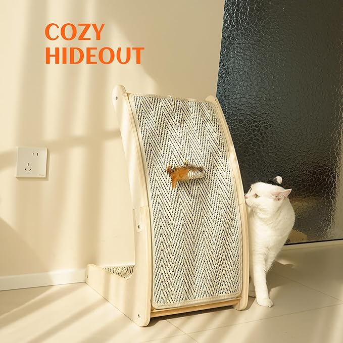 PETKARAY Cat Scratcher, Sisal Cat Scratch Pad, Curved Scratching Board for Indoor Kitty, Floor Mounted Scratcher with Mouse Toy Catnip