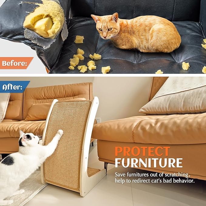 PETKARAY Cat Scratcher, Sisal Cat Scratch Pad, Curved Scratching Board for Indoor Kitty, Floor Mounted Scratcher with Mouse Toy Catnip