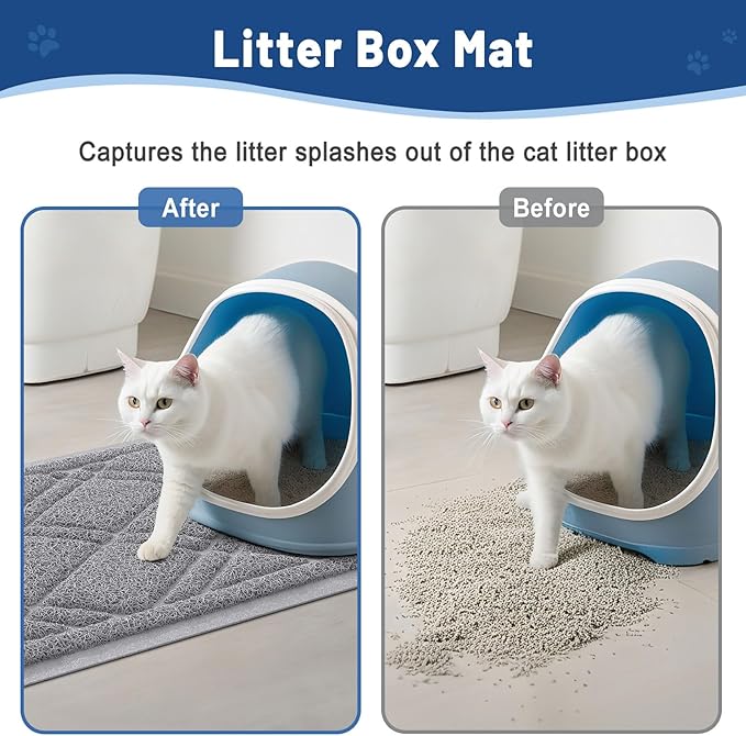 Smiry Cat Litter Box Mat 47x24, Non-Slip Water Resistant Litter Trapping Mat, Easy Clean Less Waste and Urine-Locking Cat Carpet for Indoor, Grey