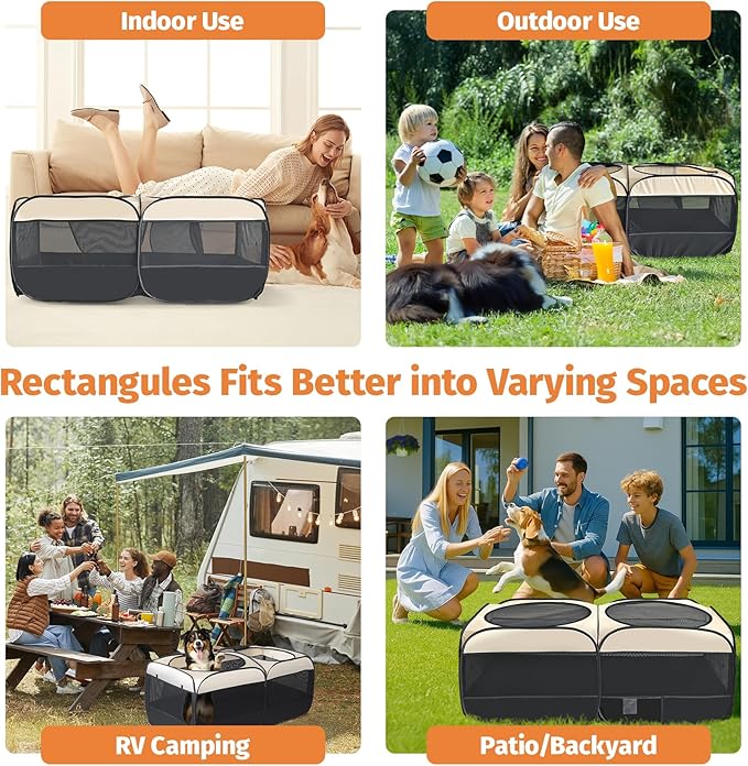 2-in-1 Dog Playpen 46.5''Pop Up Cat Pet Playpen, Assembly-Free Indoor Outdoor Kitten Enclosure, Kitten Pen Cat Cage Portable Puppy Tent Crates Kennel for Small Animals(No Divider, Unified Space)