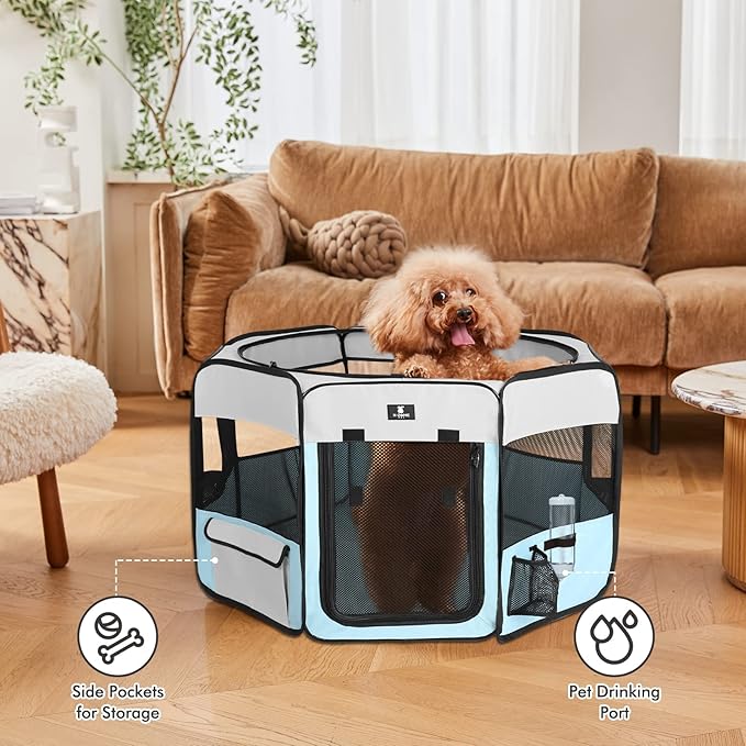 X-ZONE PET Dog Playpen Portable Pet Play Pens for Puppies, Cat, Rabbit, Chicks, Foldable Exercise Play Tent Kennel Crate, Indoor/Outdoor Travel Camping Blue Small