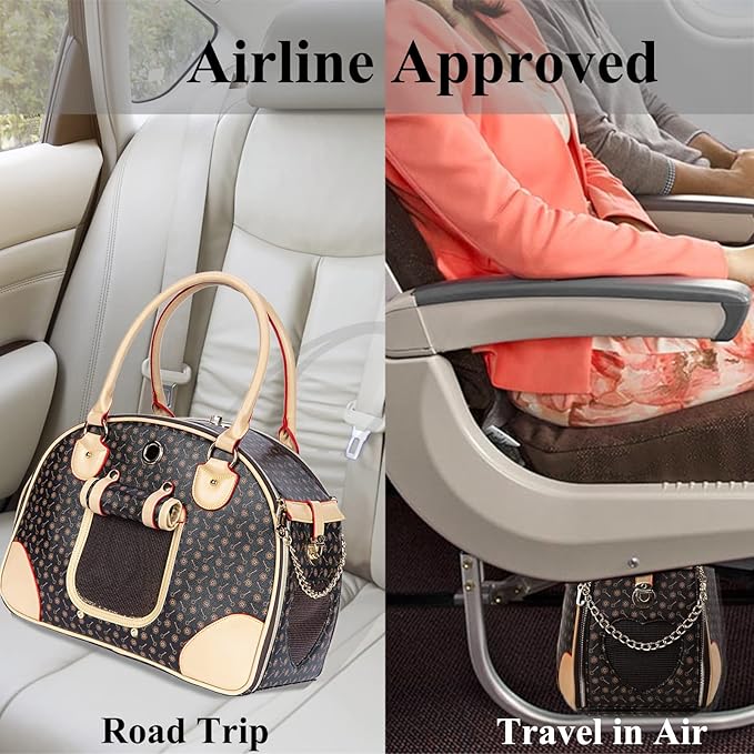Adriene's Choice Luxury Pet Carrier, Puppy Small Dog Carrier, Cat Carrier Bag, Waterproof Premium PU Leather Carrying Handbag for Outdoor Travel Walking Hiking Shopping