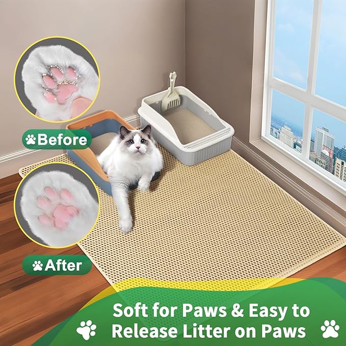 GRELY Cat Litter Mat,25"x16" Litter Box Mat,2 Layer Litter Trapping Mat for Indoor Cats,Litter Catcher Mats. Non-Slip Waterproof Urine Proof, Collapsable