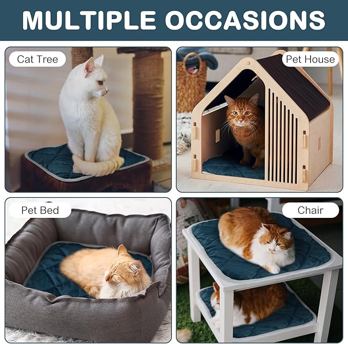 4 Pack Self Heating Cat Pad Self Warming Dog Mat Reflects Body Heat Extra Warm Thermal Pet Pad Washable Dog Cat Bed Crate Bed Mat Blanket(16 x 16 Inch,Blue)