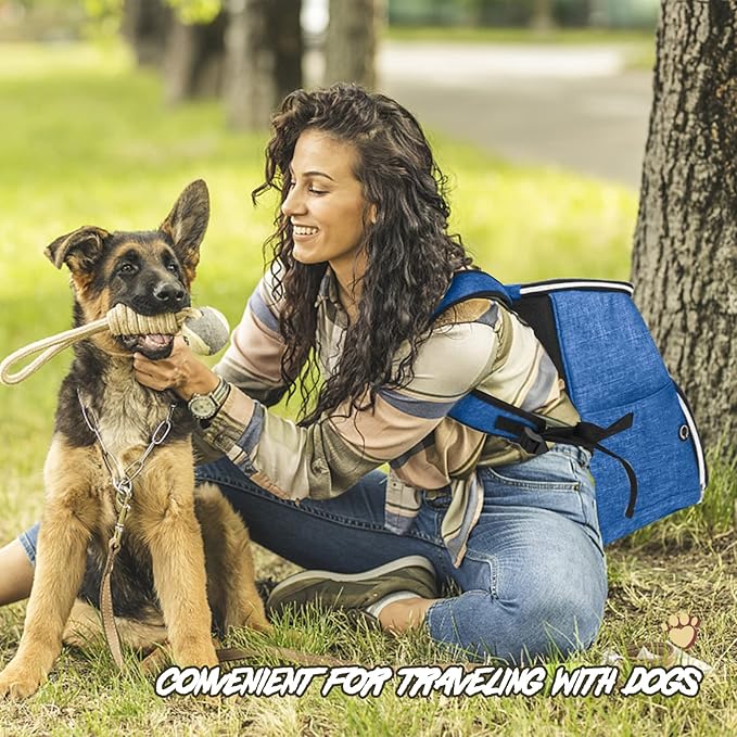 BAGLHER丨Dog Travel Bag Backpack, Airline Approved Pet Supplies Backpack, Dog Travel Bag with 2 Silicone Collapsible Bowls and 2 Food Baskets Blue