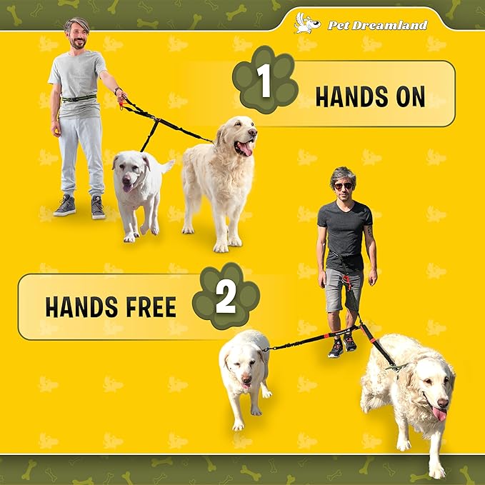 Pet Dreamland Exquisite Hands Free Double Leash for Two Dogs No Tangle. Premium Quality & Versatile Running Your Two Large Dogs. You Will Absolutely Love This Amazing Dual Dog Leash (Black & Red)