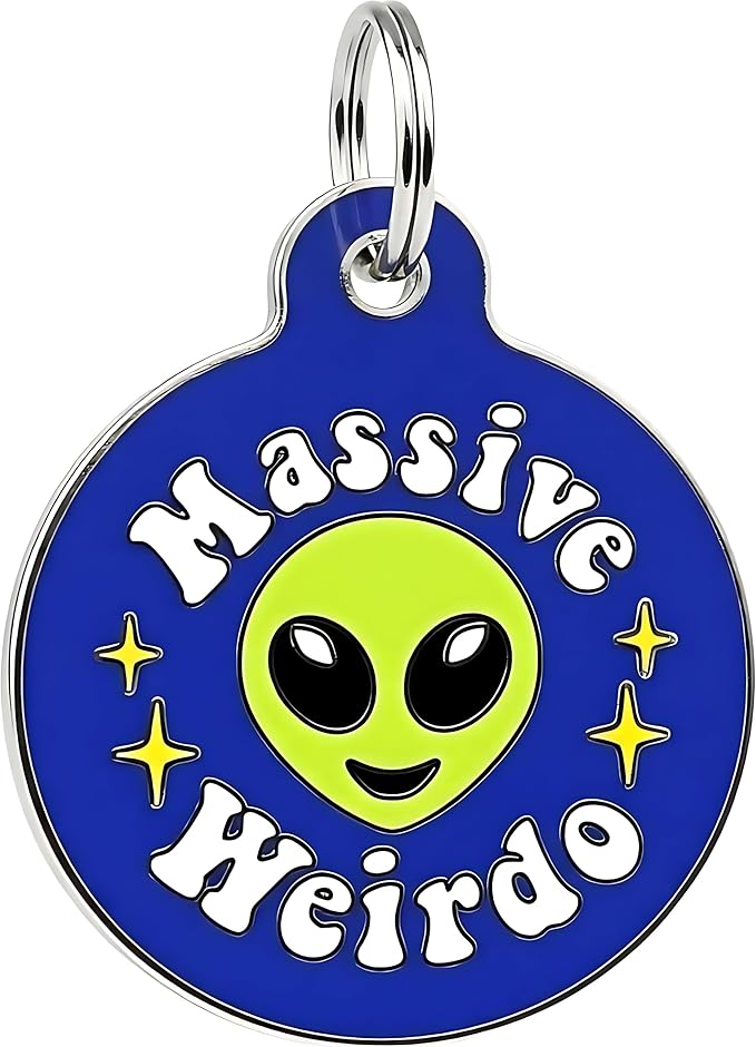 Bad Tags Personalized Dog & Cat ID Tags - Choose from 25+ Tag Designs - Free 5 Lines Custom Engraved - Unique, Cute, Funny, Sassy Pet Tag (Massive Weirdo, Large (1.25 inch))