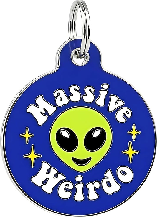 Bad Tags Personalized Dog & Cat ID Tags - Choose from 25+ Tag Designs - Free 5 Lines Custom Engraved - Unique, Cute, Funny, Sassy Pet Tag (Massive Weirdo, Small (1 inch))