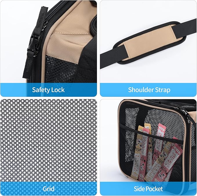 Airline Approved Expandable Pet Carrier for Small Cats, Collapsible Travel Bag with 600D Oxford, Safety Lock Zipper,S