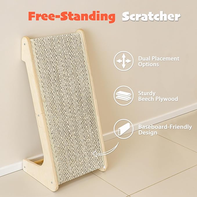 PETKARAY L Shape Cat Scratcher, Sisal Kitty Scratching Ramp, Vertical Scratch Pad for Indoor Cats, 25.2" Furniture Protector with Catnip, Chevron