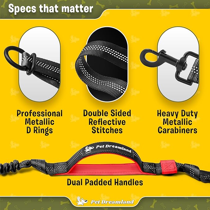 Pet Dreamland Exquisite Hands Free Double Leash for Two Dogs No Tangle. Premium Quality & Versatile Running Your Two Large Dogs. You Will Absolutely Love This Amazing Dual Dog Leash (Black & Red)