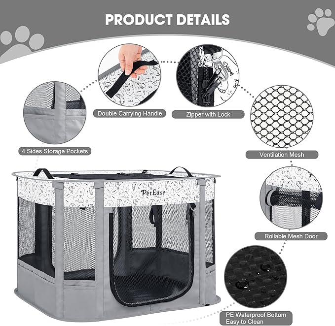 Portable Cat Playpen Dog Crate, Foldable Pet Cage for Rabbit Puppy Hamster, Indoor/Outdoor Cats Enclosure Cages Tent