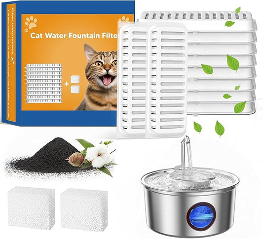 Cat Water Fountain Stainless Steel - 108oz/3.2L Ultra-Quiet Cat Fountain for Drinking with Removable Water Bowl, Kitty Spout Fountain with 3 Filters Supplies for Cats, Small Dogs, Multiple Pets