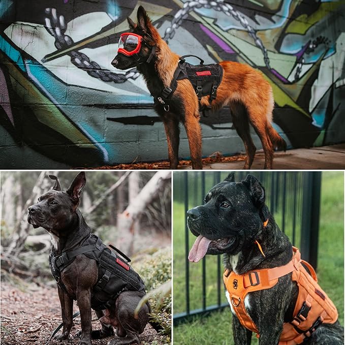OneTigris No Pull Tactical Dog Harness for Large Dogs, Mesh Design Breathable Service Dog Vest with Handle, Military Dogs Vest Harness with Molle Panels for Walking Hiking Training (Orange, Large)