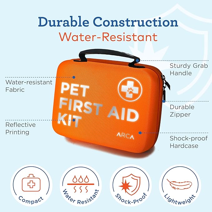 Cat & Dog First Aid Kit for Car - Pet Emergency Kit for Home Office Travel – Dog Camping Essentials with Digital Thermometer, Muzzle & Mini First Aid Pouch