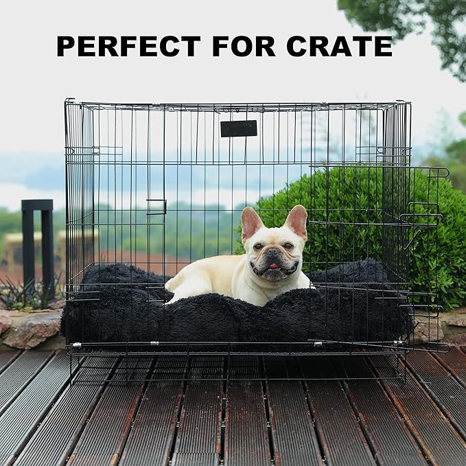 Bedfolks Waterproof Dog Crate Pad, Plush Washable Dog Kennel Bed - 35"x23", Black