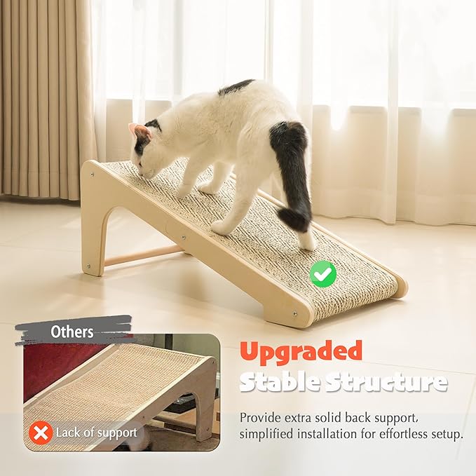 PETKARAY L Shape Cat Scratcher, Sisal Kitty Scratching Ramp, Vertical Scratch Pad for Indoor Cats, 25.2" Furniture Protector with Catnip, Chevron