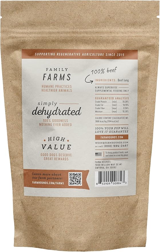 Farm Hounds - Beef Lung - Premium Natural Beef Lung Jerky for Dogs - Made from 100% Humanely Raised Cattle - Organ Treat - Great for Training & Treats - No Added Fillers - Made in USA - 2 oz - 1 Pack