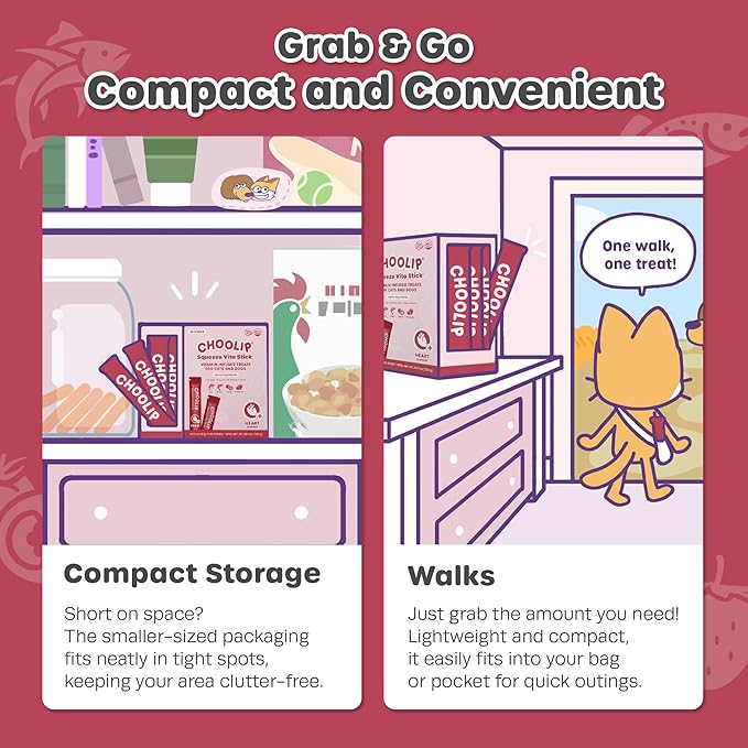 Choolip Squeeze Vita Stick Lickable Cat and Dog Treats, 49-Count Heart Support Variety Pack, Salmon and Tuna with CoQ10, L-Carnitine and Taurine