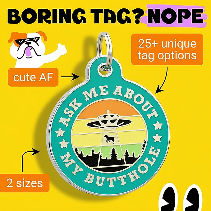 Bad Tags Personalized Dog & Cat ID Tags - Choose from 25+ Tag Designs - Free 5 Lines Custom Engraved - Unique, Cute, Funny, Sassy Pet Tag (Ask Me About My Butthole - Teal, Small (1 inch))