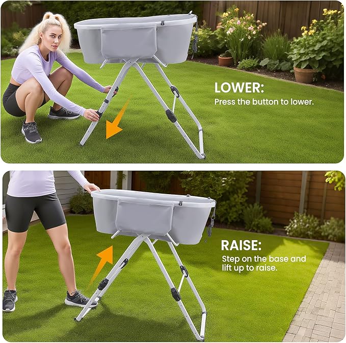 Dog Bathtub, Collapsible Dog Bath Tub with Ergonomic Design, Portable Elevated Station for Bathing & Grooming, Suitable for Cats & Small to Medium Dogs, Indoor & Outdoor, Gray