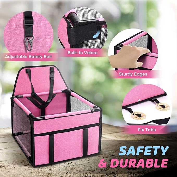 Small Dog Car Seats for Small Dogs,Portable Puppy/Pet Car Booster Seat with Clip-On Leash and Mesh Window for Small Pet Up to 11 lbs