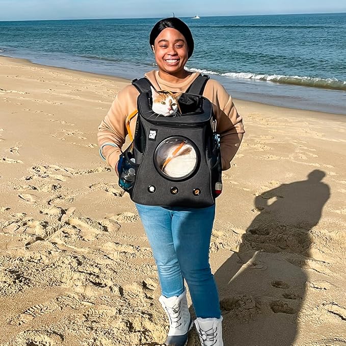 Fat Cat Backpack Carrier - Airline Approved Cat Carrier with Space Capsule Bubble for for Small Cats, Kitten - Premium Charcoal Cat Carrier Backpack for Outdoor, Travel, Hiking, Pet Supplies