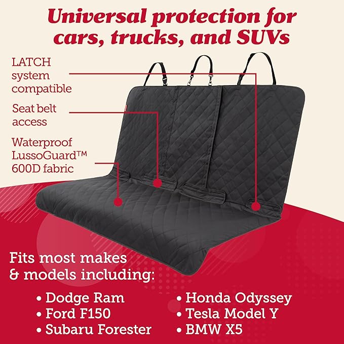 Lusso Gear Dog Car Seat Cover - Waterproof Non-Slip Car Back Seat Protector - Rear Car Seat Cover for Dogs - Universal Fit for Sedans Trucks SUVs - Scratchproof Backseat Car Cover - Machine Washable