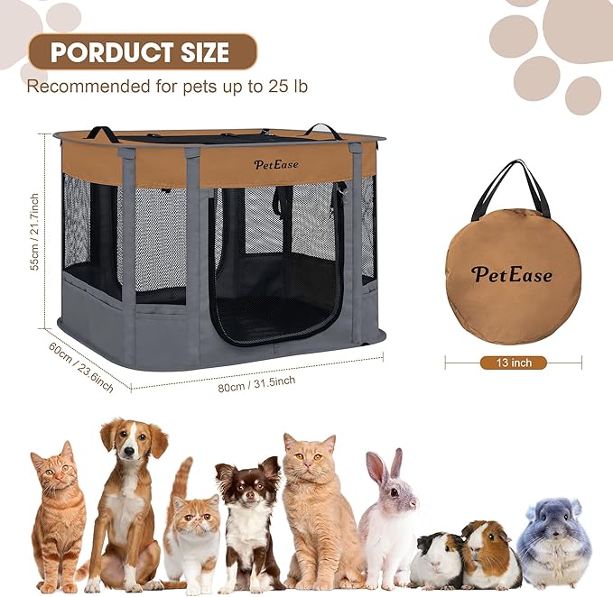 Portable Cat Playpen Dog Crate, Foldable Pet Cage for Rabbit Puppy Hamster, Indoor/Outdoor Cats Enclosure Cages Tent