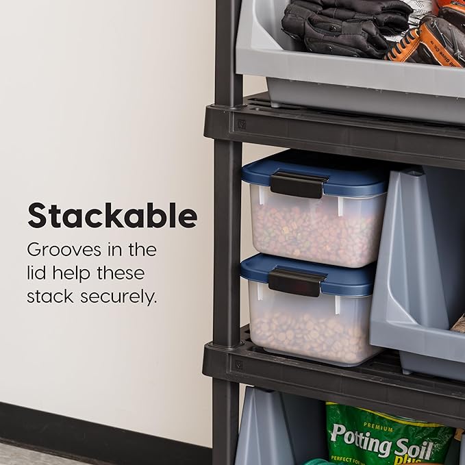 IRIS USA WeatherPro Airtight Pet Food Storage Container, Up to 14 lbs, Dog Cat Bird and Other Pet Food Storage Bin Keep Pests Out Translucent Body BPA Free Stackable, 2 Pack, Navy