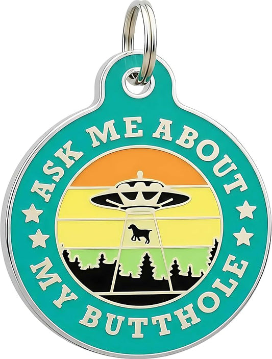 Bad Tags Personalized Dog & Cat ID Tags - Choose from 25+ Tag Designs - Free 5 Lines Custom Engraved - Unique, Cute, Funny, Sassy Pet Tag (Ask Me About My Butthole - Teal, Small (1 inch))