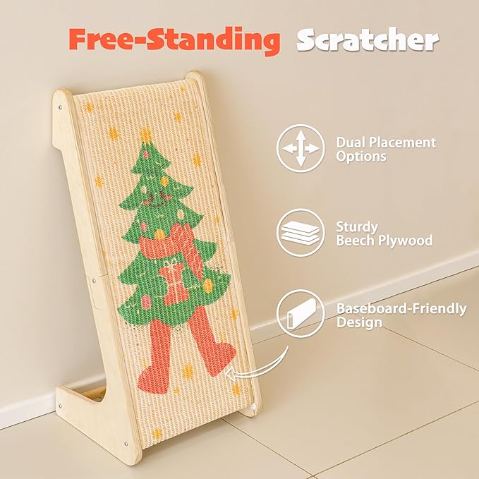 PETKARAY L Shape Cat Scratcher, Sisal Kitty Scratching Ramp, Vertical Scratch Pad for Indoor Cats, 25.2" Furniture Protector with Catnip for Christmas