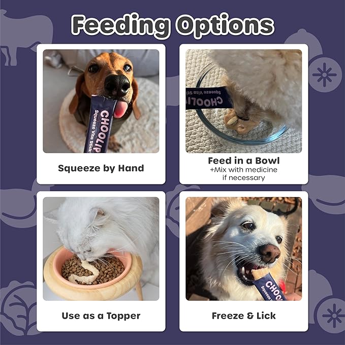 Choolip Squeeze Vita Stick Lickable Cat and Dog Treats, 49-Count Brain Support Variety Pack, Chicken and Tuna with DHA, CoQ10 and Vitamin E