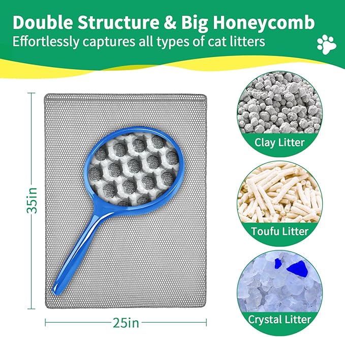 GRELY 35''X 25'' Large Litter Mat, 2 Layer Cat Litter Mat Litter Trapping Mat,Litter Box Mats for Floor, Cats Litterbox Catcher Rug for Kitty Pet, Waterproof Urine Proof,Non-Slip