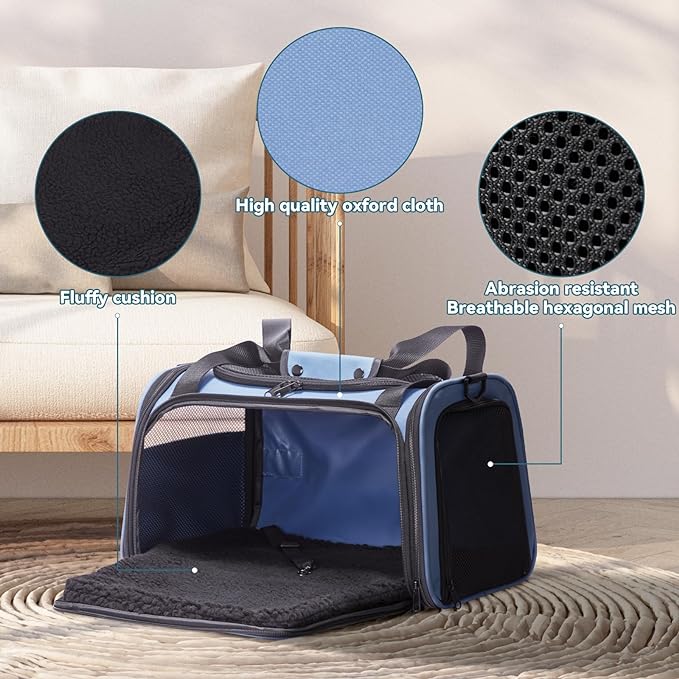 PETSFIT Dog Carrier for Small Dogs, Small Dogs Carrier Bag, Soft-Sided Pet Carrier with a Safety Leash for Pets Up to 25 Lbs (Large, Blue)