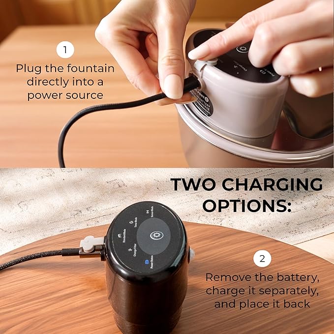 Wireless Cat Water Fountain Stainless Steel 108oz/3.2L, Cordless, Battery Operated Cat Fountain (Last up to 50 Days), Ultra Quiet, 2 Flow Modes, Multi-Filtration, BPA Free, Includes 2 Filters - Creamy